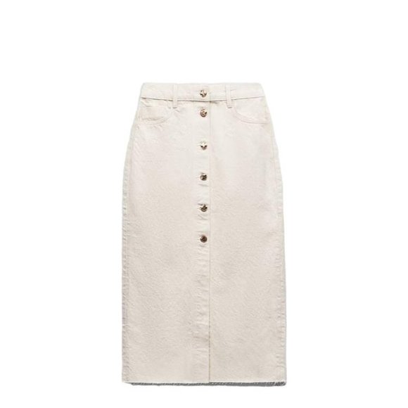 Zara Dresses & Skirts - ZARA DENIM MIDI SKIRT WITH BUTTONS ECRU SIZE XS | 0108/226/712